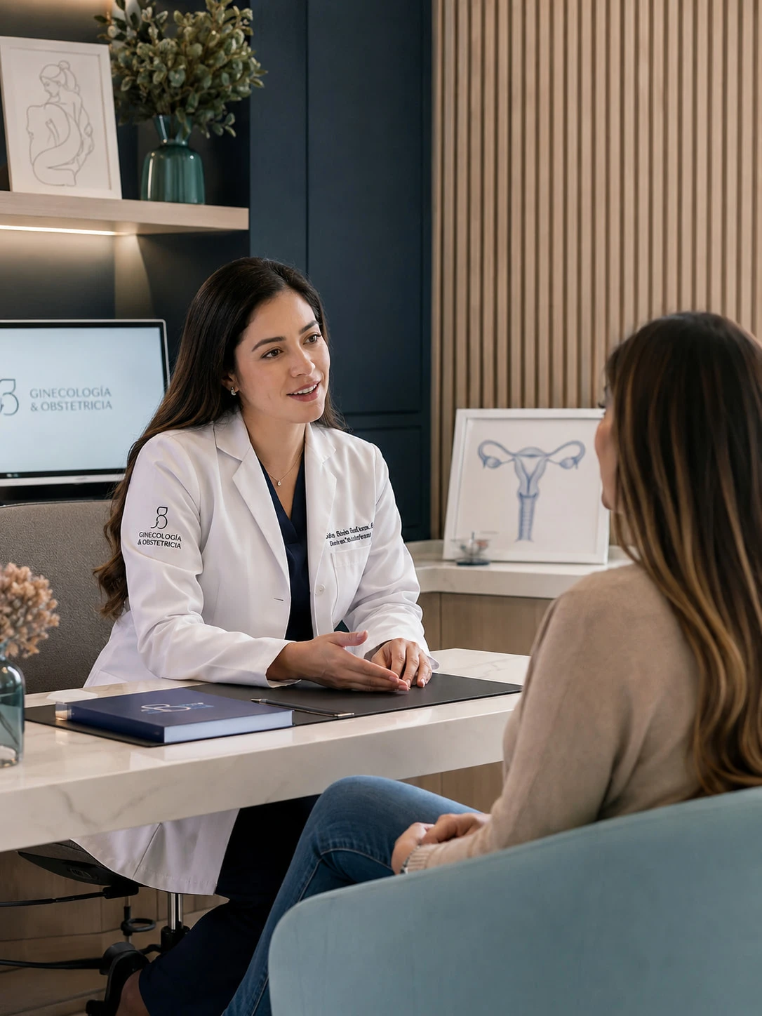 Ginecóloga en consulta médica especializada
