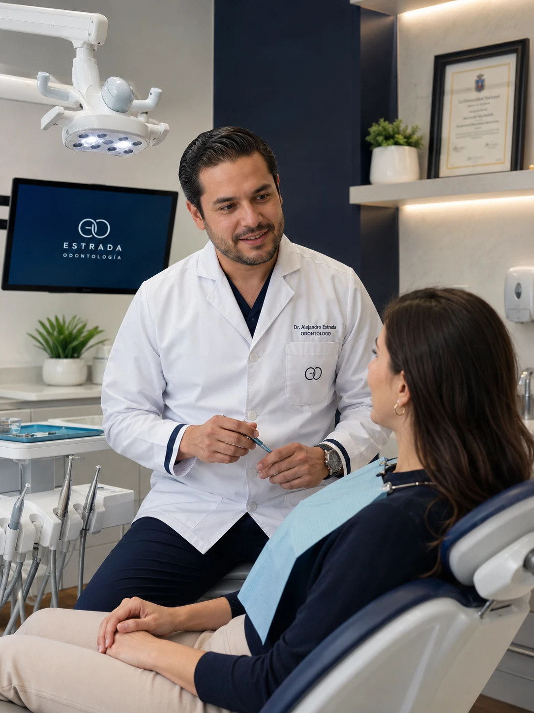 Odontólogo en consulta dental especializada