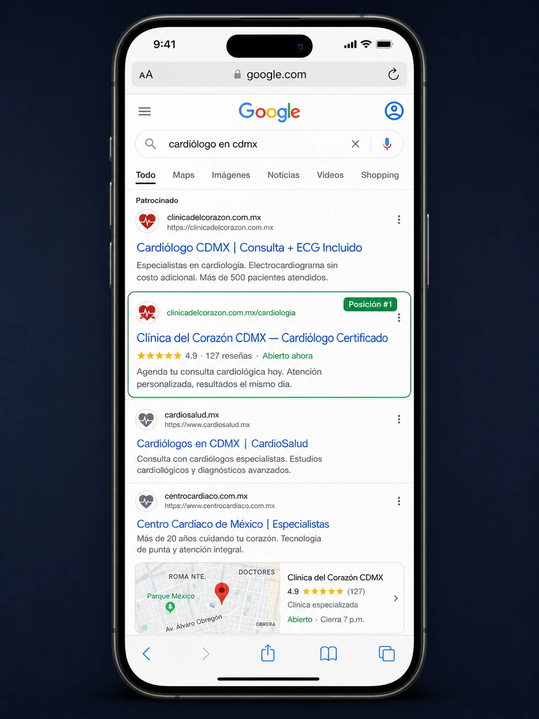 SEO posicionamiento Google clínica médica