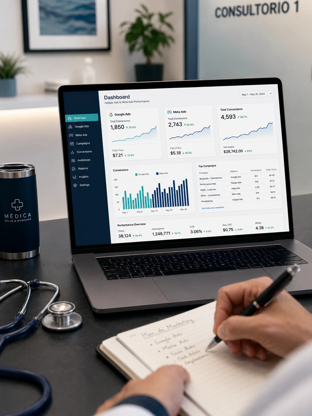 Campaña de publicidad digital Meta y Google para consultorio médico